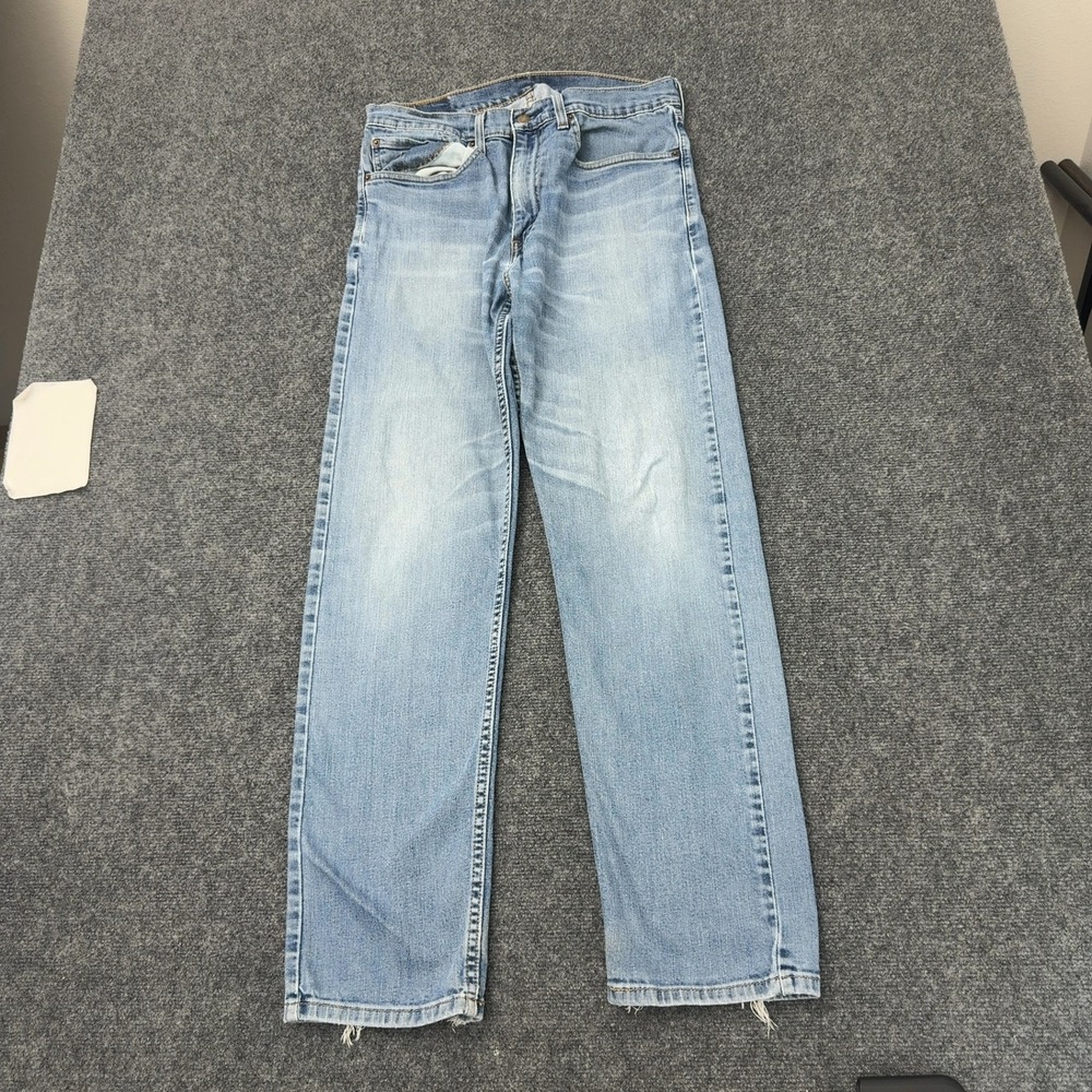 Levis 505 Jeans Mens 34x32 Light Wash Cotton Blend Frayed Hem Straight Casual